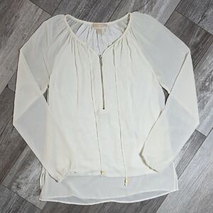Michael Kors | Chiffon Peasant Top / Long-sleeve Zip-front Pullover Blouse